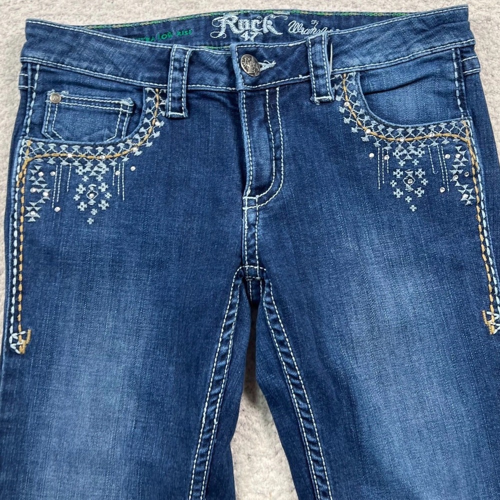 Wrangler Rock 47 Jeans Womens 27x34 *28x32 Ultra Low Rise Boot Cut Embroidered